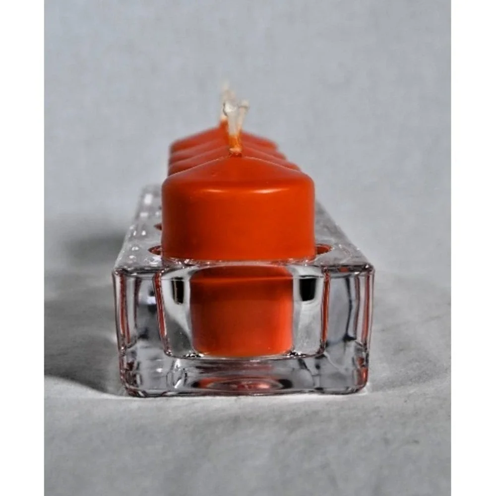 Heavy Glass Rectangle Votive Candle Holder w/ 4 Candles Centerpiece